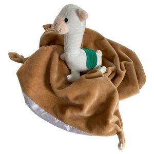 Llama Alpaca 13" Lovey Blanket Brown White Satin Back Knotted Corners. NO BRAND